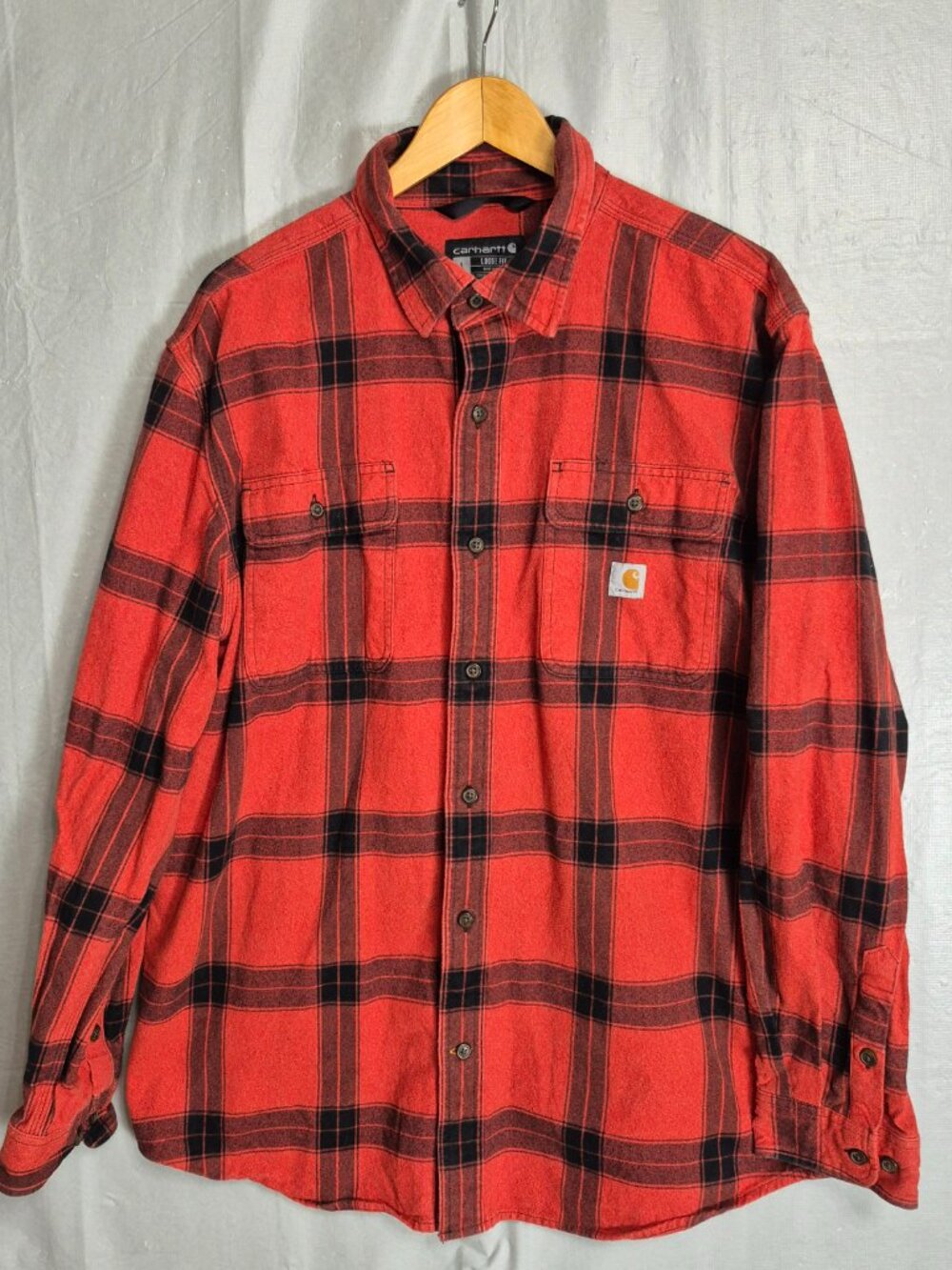 Carhartt Loose Fit Flannel Shirt Mens L Red Plaid Heavyweight EUC